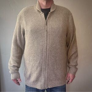 King Size Men's Beige Zip Up Knit 2X Extra Tall Sweater